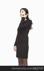 Businesswoman standing with headset