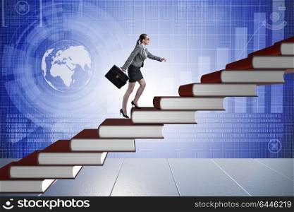Businesswoman student climbing the ladder of education books