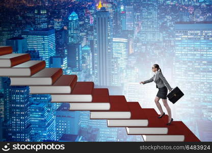 Businesswoman student climbing the ladder of education books