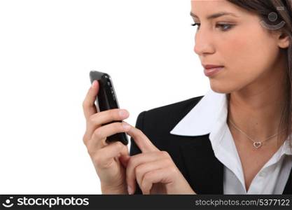 Businesswoman text on mobile