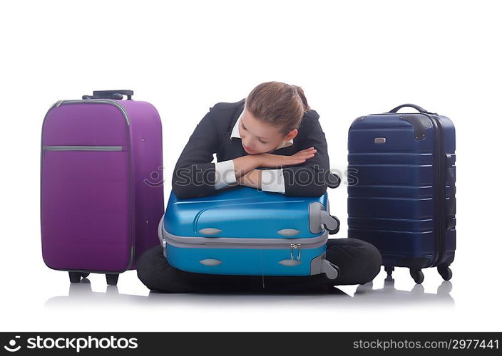 Businesswoman travelling isolated on white