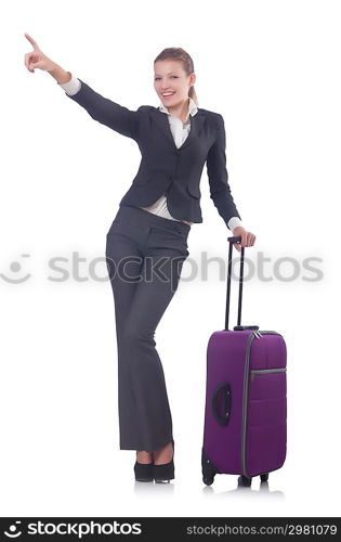 Businesswoman travelling isolated on white