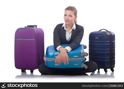 Businesswoman travelling isolated on white