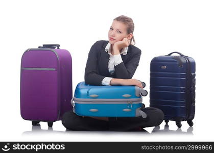 Businesswoman travelling isolated on white