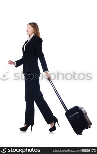 Businesswoman travelling isolated on white