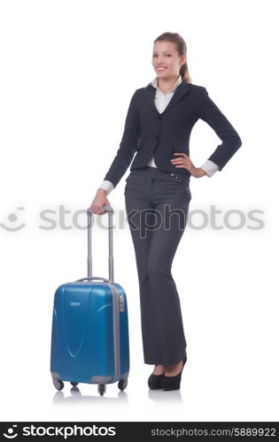 Businesswoman travelling isolated on white