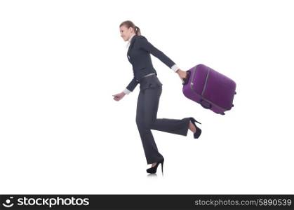 Businesswoman travelling isolated on white