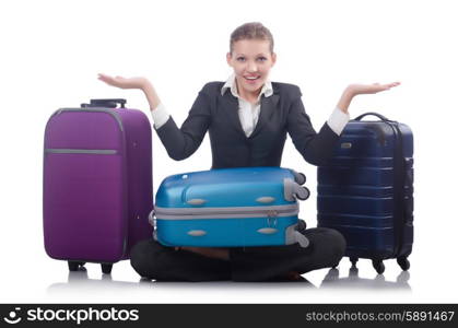 Businesswoman travelling isolated on white