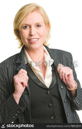Businesswoman trust her self, white isolated background.