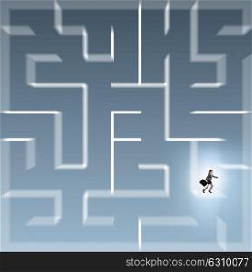 Businesswoman trying to escape from maze labyrinth