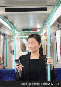 Businesswoman Using Cell Phone on Train