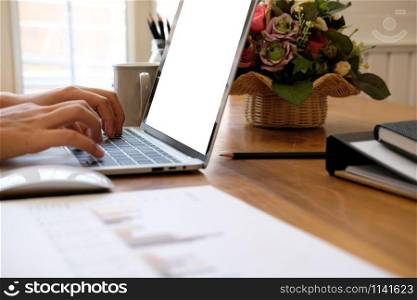 businesswoman using computer. startup woman working with laptop at office.