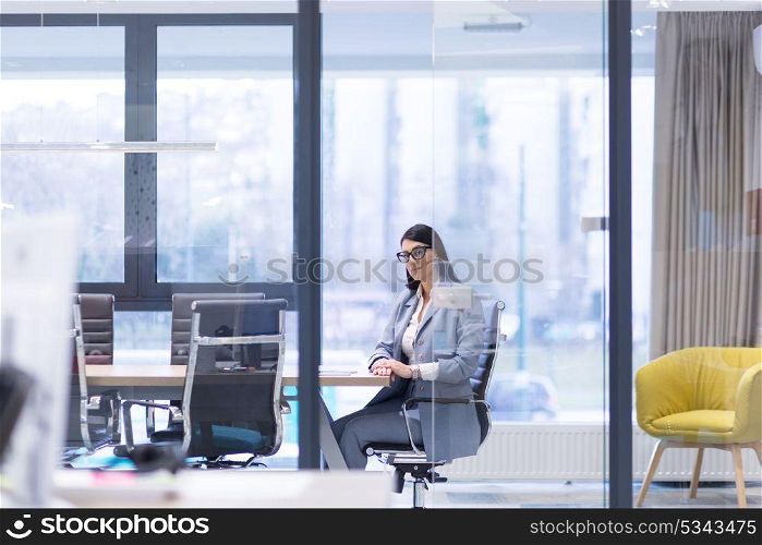 Businesswoman using tablet at the work in office
