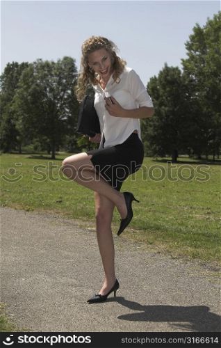 Businesswoman very excited about something