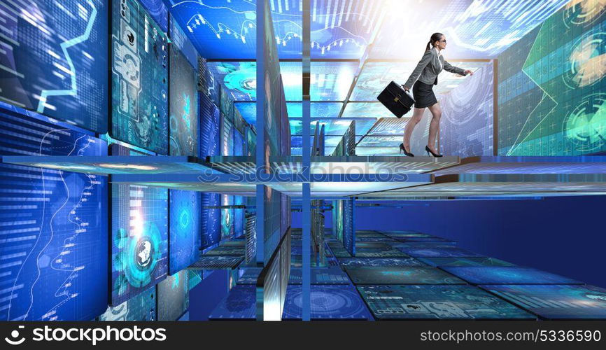 Businesswoman walking in data management concept