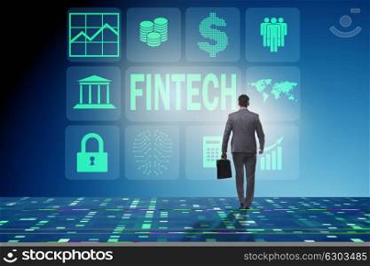 Businesswoman walking towards financial technology fintech