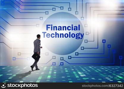 Businesswoman walking towards financial technology fintech