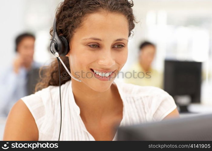 Businesswoman wearing headset