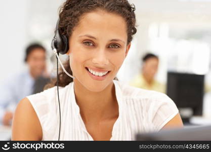 Businesswoman wearing headset