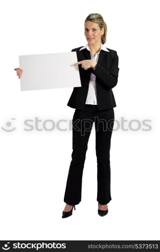 Businesswoman with a blank board