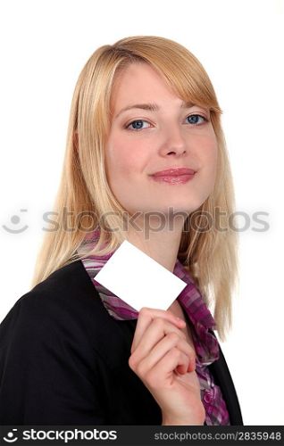 Businesswoman with a blank business card