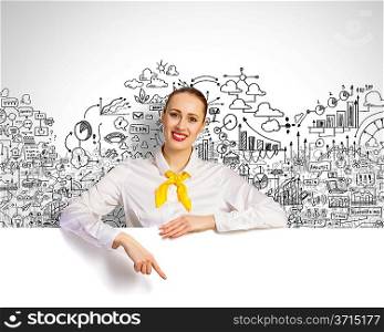 Businesswoman with blank banner