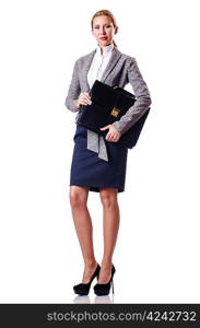 Businesswoman with briefcase on white