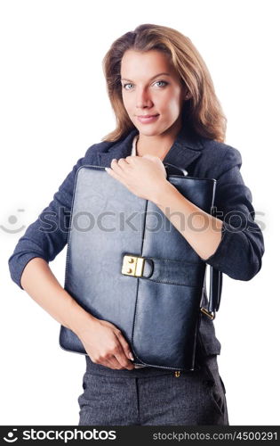 Businesswoman with briefcase on white