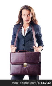 Businesswoman with briefcase on white