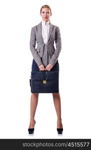 Businesswoman with briefcase on white