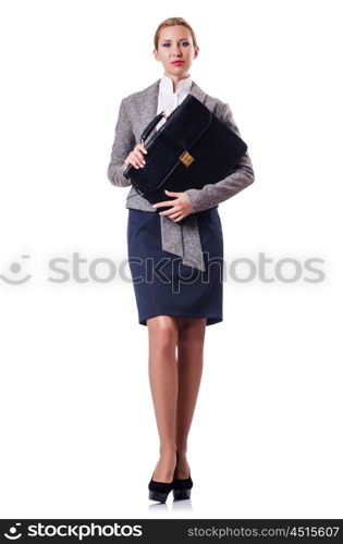 Businesswoman with briefcase on white