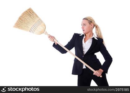 Businesswoman with brush isolated on white
