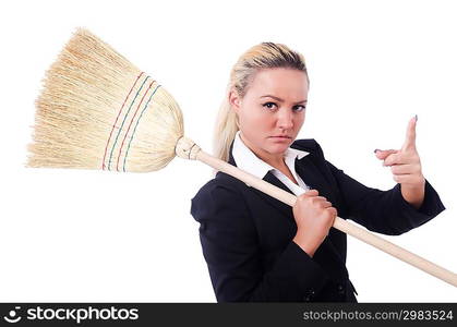 Businesswoman with brush isolated on white