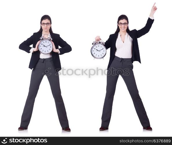 Businesswoman with clock in time management concept