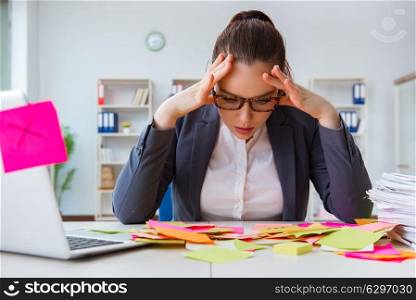 Businesswoman with conflicting priorities in office. The businesswoman with conflicting priorities in office