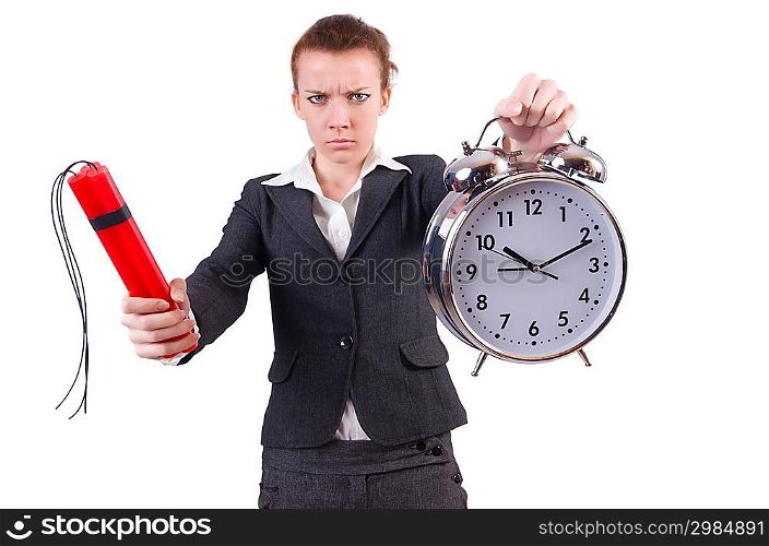 Businesswoman with dynamite and clock