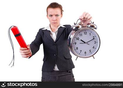 Businesswoman with dynamite and clock