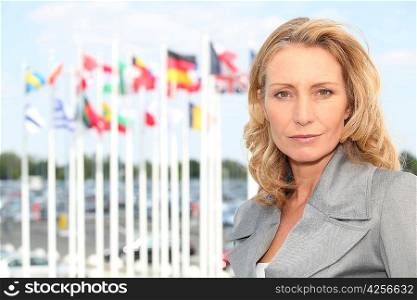 businesswoman with flags