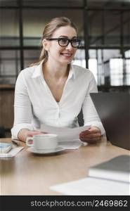 businesswoman with glasses during meeting