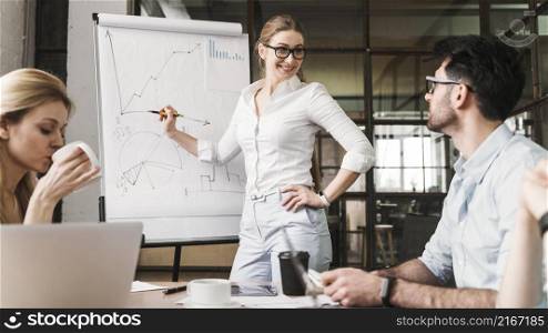 businesswoman with glasses during meeting presentation with her colleagues