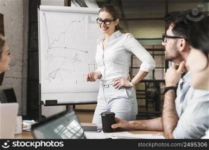 businesswoman with glasses during meeting presentation with her peers
