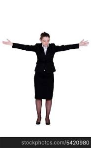 Businesswoman with her arms spread out