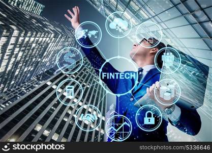 Businesswoman with laptop in financial technology fintech concept. Businesswoman with laptop in financial technology fintech concep
