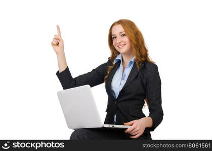 Businesswoman with laptop isolated on white