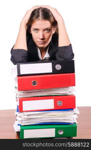 Businesswoman with lots of folders