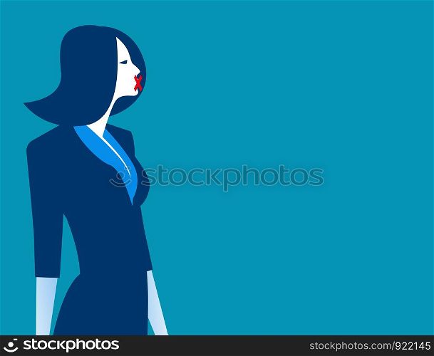 Businesswoman with sticking plaster his mouth, Freedom of speech. Concept business illustration. Vector flat