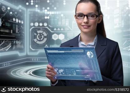 Businesswoman with tablet in data mining concept