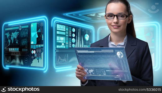 Businesswoman with tablet in data mining concept