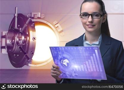 Businesswoman with touchscreen in financial banking concept