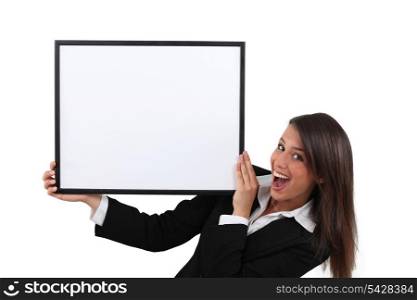Businesswoman with white board